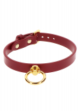 Halsband m. O-Ring rot-gold Kunstleder
