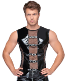 Herren Lack-Shirt m. Netz & Schnallen