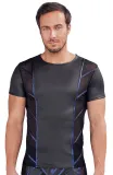 Kurzarm-Shirt m. Netz & Streifen Mattlook