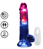 LED Penis Vibrator w. Balls & Remote 8-Inch TPE