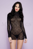 Robe de lingerie manches longues avec col en dentelle