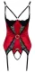 Hebe-Strapshemd busenfrei & String ouvert rot-schwarz
