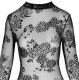 Langarmkleid transparent Feinnetz m. Blütenflockprint