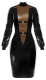 Latex Mini Dress w. transparent Insert & Zipper long Sleeves & Collar deep smoke-black V-Neckline buy