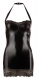 Minikleid m. Nackenträger Wetlook & Spitze schwarz