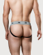 MM Jockstrap schwarz 5cm Bund hochelastischer po-freier Herrenslip mit 5cm breitem grauem Bund günstig kaufen