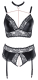 Soutien-gorge souple & slip à bretelles ouvert brillant mat & dentelle grandes tailles noir