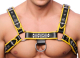 The-RED Premium Harness Leather black-yellow S-M w. 4 Buckles silver-colored Metal Hardware strong 3.5cm Cowhide buy