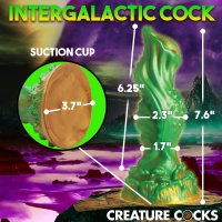 Alien Dildo w. Suction-Base Nebula Silicone green-gold-red shimmering Dong with Stimulation-Texture buy cheap
