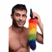 Butt Plug Silicone w. Tail multicolor Rainbow-Tail