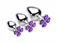 Butt-Plug 3-Pc-Set Flower Hearts purple Aluminium