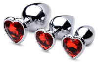 Set de 3 plugs anaux avec pierres précieuses coeur rouge en aluminium