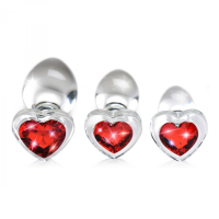 Butt-Plug 3-Pc-Set Red Heart Glass