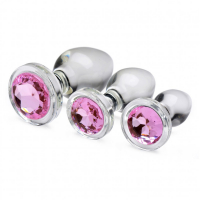 Set de 3 plugs anaux avec pierre en verre rose