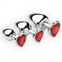 Set di plug anali con cuore in pietra preziosa in alluminio rosso