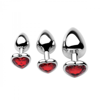 Set di plug anali con cuore in pietra preziosa in alluminio rosso