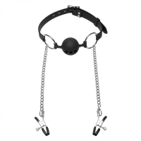 Ball Gag w. Holes & Nipple Clamps lockable Silicone