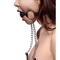 Ball Gag w. Holes & Nipple Clamps lockable Silicone