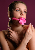Bavaglio a sfera Rose Gag in silicone imitazione pelle rosa-oro bella bocca bavaglio a forma di rosa con foro di respirazione acquistare a buon mercato