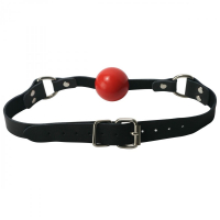 Mouth Gag w. Silicone Ball & Leather Straps Classic red