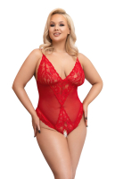 Body Suit open Crotch Mesh & Lace large Sizes red