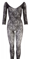 Catsuit Flower Lace Look w. 3/4 Sleeves crotchless