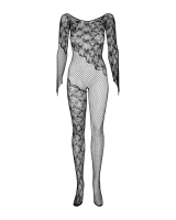 Bodystocking Fishnet & Lace long Sleeves with coarse Mesh & floral Lace open Crotch & with Legs by OBSESSIVE buy