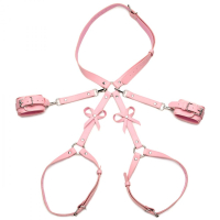 Bondage Harness w. Wrist Cuffs & Thigh Straps pink XL-XXL with Waist-Strap by Metal Buckles by STRICT buy