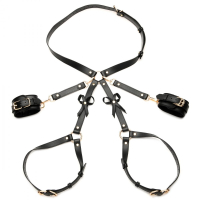 Bondage Harness m. Handfesseln & Schenkelriemen schwarz ML mit Taillenriemen verstellbar von STRICT günstig kaufen