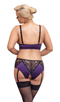 Bustier & crotchless Suspender Panty Satin & Lace large Sizes purple-black