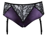 Bustier & crotchless Suspender Panty Satin & Lace large Sizes purple-black