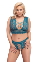 Bustier & Thong open Crotch Lace large Sizes teal