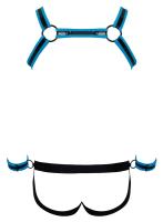 Brustharness & Jock m. Handfesseln Neopren-Look mit Druckknöpfen schwarz-blauer Harness Reissverschluss-Jock kaufen