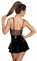 Mini-robe bustier avec armatures filet & laque avec fermeture éclair haut transparent & mini-jupe large à bas prix