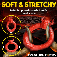 Cockring flexible Beast Mode silicone rouge feu avec tête de taureau & cornes on CREATURE COCKS à bas prix