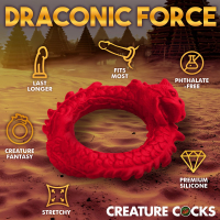 Cockring flexible Raise of the Dragon Silicone Anneau pénis rouge extensible avec tête de dragon de Creature Cocks acheter
