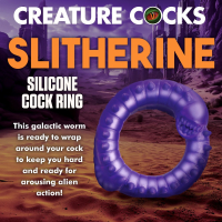 Cock-Ring flexible Slitherine Silicone purple Alien-Worm-Shape Penis Ring w. spiky Spine & Worm-Head stretchy buy