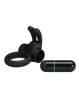 Cock Ring w. Clit Stimulator & Vibration Eudora Silicone Penis-Ring w. Rabbit-Ears & Bullet Vibrator by CRAZY BULL buy