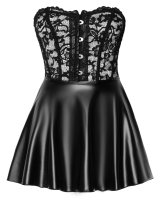 Corset Mini Dress w. flared Skirt Wetlook & Lace
