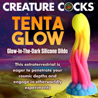 Acquista Creature Cocks Alien Dildo Tenta-Glow in silicone fluorescente con base di aspirazione ad effetto fosforescente e anima solida
