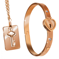 Womens lockable Bracelet & Necklace w. Key rosegold