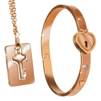 Damenarmband abschliessbar & Halskette m. Schlüssel rosegold
