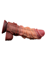 Dildo w. Rope Pattern Dual Layer Nature Cock 10.5-Inch Silicone