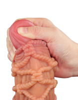 Dildo w. Rope Pattern Dual Layer Nature Cock 10.5-Inch Silicone