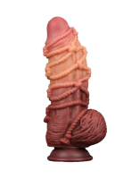 Dildo w. Rope Pattern Dual Layer Nature Cock 9.5-Inch curved Silicone