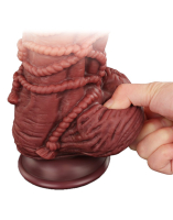 Dildo w. Rope Pattern Dual Layer Nature Cock 9.5-Inch curved Silicone