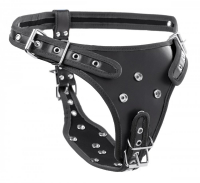 Double Penetration Strap-On Harness w. 3 Dildos PU-Leather