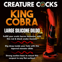 Acquista il dildo fantasy con base di aspirazione King Cobra da 14 pollici in silicone e 31 cm di tubo anale con testa di serpente e scaglie stimolanti.