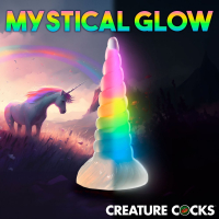 Fantasie-Dildo m. Saugnapf UUni-Glow fluoreszierend Silikon Einhorn-Horn gewunden multicolor mit Saugfuss kaufen
