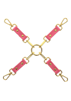 Fesselkreuz Hogtie Kunstleder pink-gold